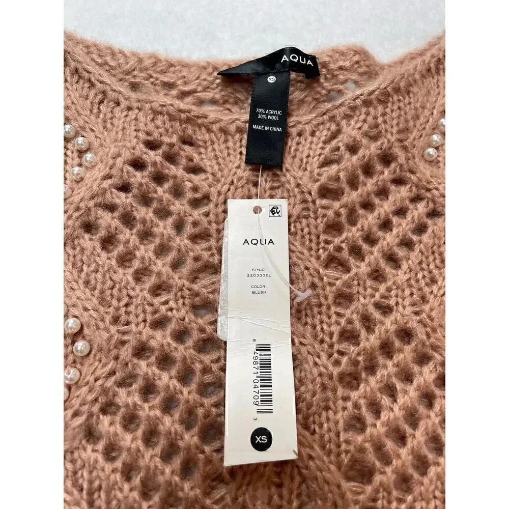 Aqua Pearl Embellished Knit Sweater XS - Picture 4 of 4